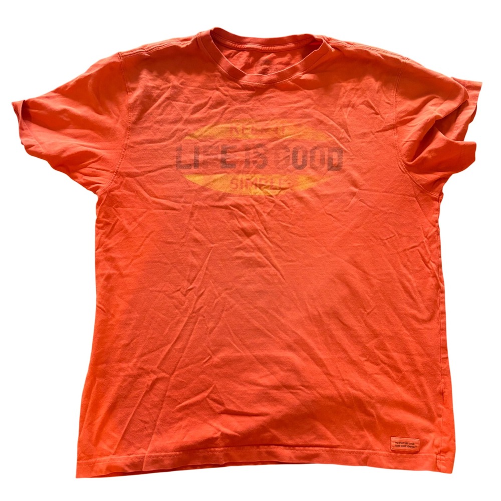 Life is Good Mens Orange Keep It Simple Graphic T-Shirt Size L Short Sleeve